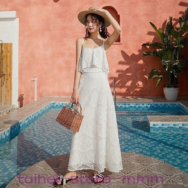 リゾートワンピース白ハワイ沖縄グアム50代40代30代代10代ロングマキシ丈背中あきワンピースノースリーブ肩だし Pd11 Minimini Store 通販 Yahoo ショッピング