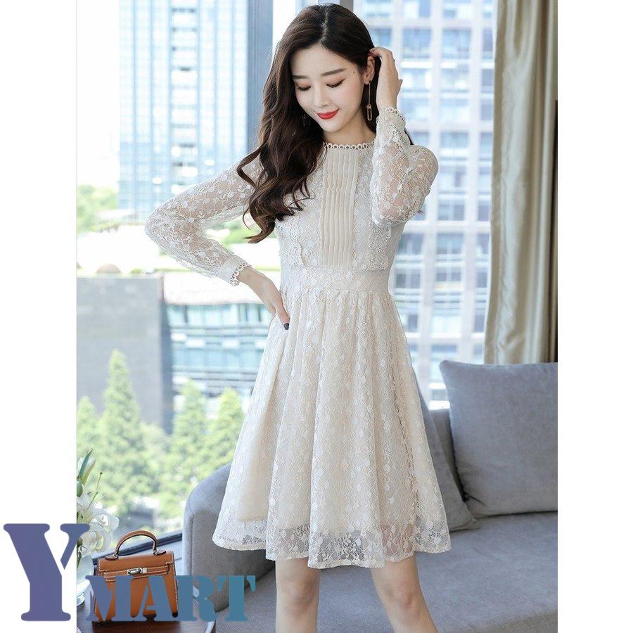 レースワンピース 黒 カジュアル Ol オフィス レディース オシャレ 結婚式 二次会 春夏 ママ 母 40代 30代 膝丈ワンピース Aライン 長袖 大きいサイズ きれいめ 通販 人気