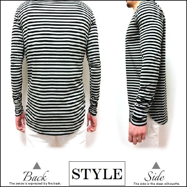 ロング丈 長袖Tシャツ Tシャツ 忍者袖 指穴 袖穴 ボーダー ストライプ
