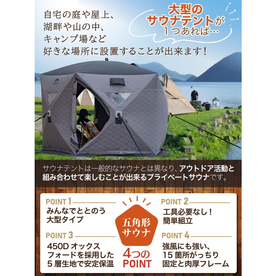 サウナテント5点セット エントリーモデル 家庭用サウナ キャンプ 薪ストーブ ドライ サウナテント テントサウナ 130度熱々 高温 軽量ストーブ