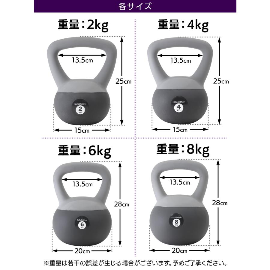 ケトルベル ソフトタイプ 2kg 4kg 6kg 8kg 10kg 12kg 14kg 16kg セット ワイドハンドル 握りやすいグリップ トレーニング ウエイト エクササイズ 防傷 PVC｜systemstyle｜15