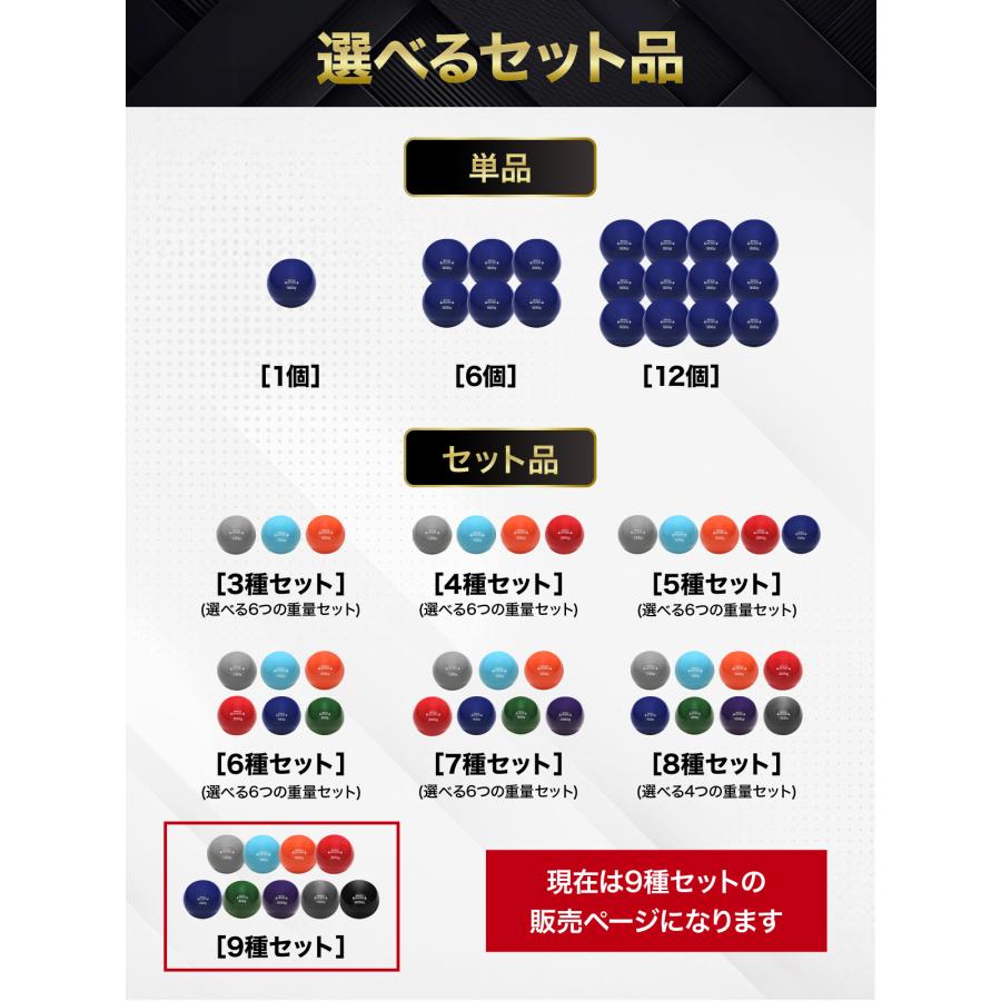 トレーニング ボール 野球 練習用 ボール ウエイトボール ソフトボール バッティング 練習 体幹 130g 150g 200g 300g 500g 800g 1000g 1500g 2000g (9種セット)の画像