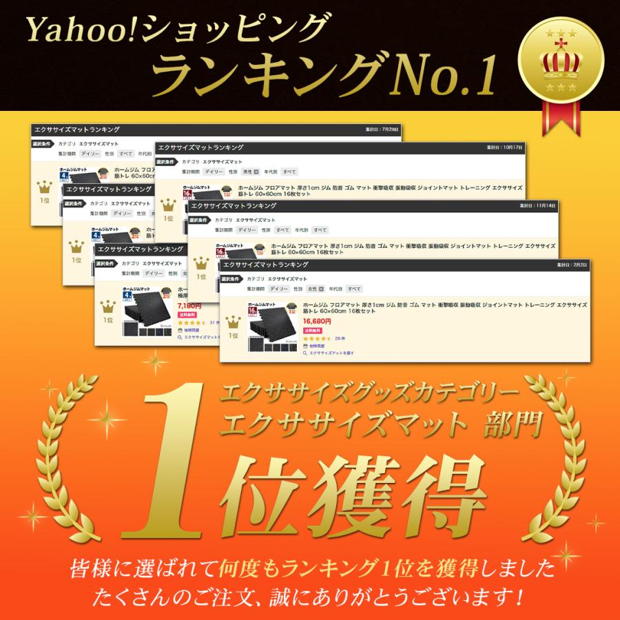 ホームジム フロアマット 厚さ2cm ジム 防音 ゴム マット 衝撃吸収 振動吸収 ジョイントマット トレーニング エクササイズ 極厚 筋トレ 60×60cm 4枚セット | KaRaDa Style | 23