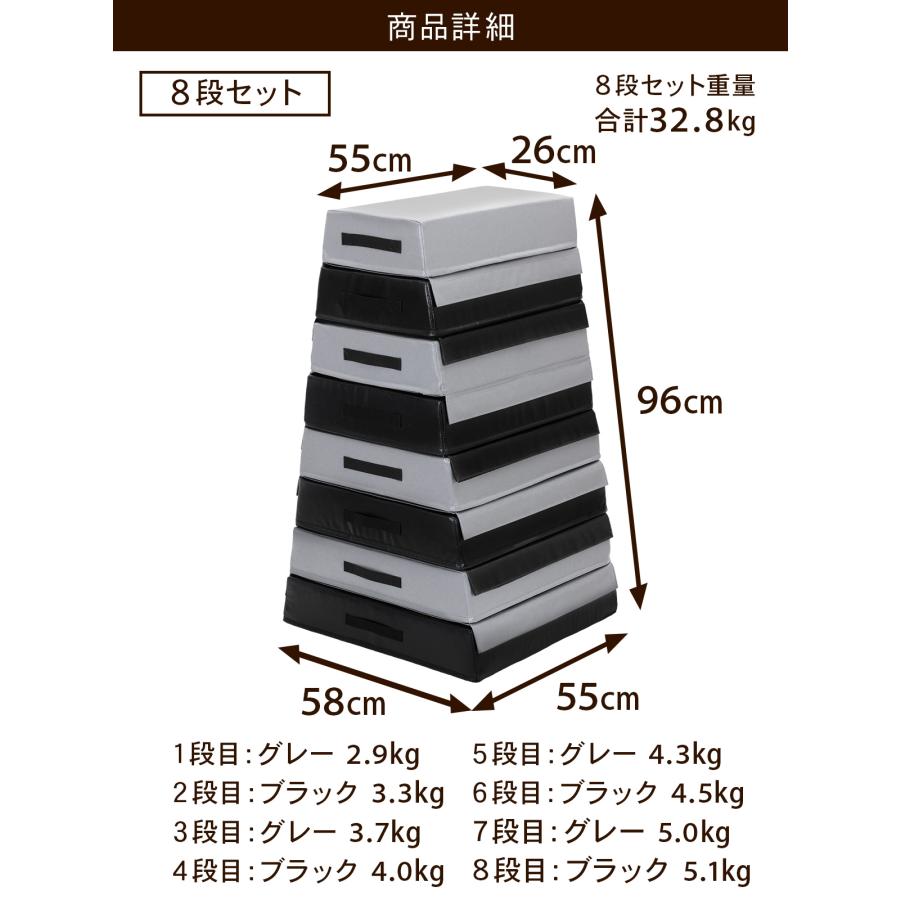 跳び箱 ソフト 飛び箱 とび箱 ジョイント式 とびばこ 子供 幼児 保育園 幼稚園 小学生 運動 自宅 子ども クリスマス 室内 家庭用 (8段セット/ブラックグレー)_14