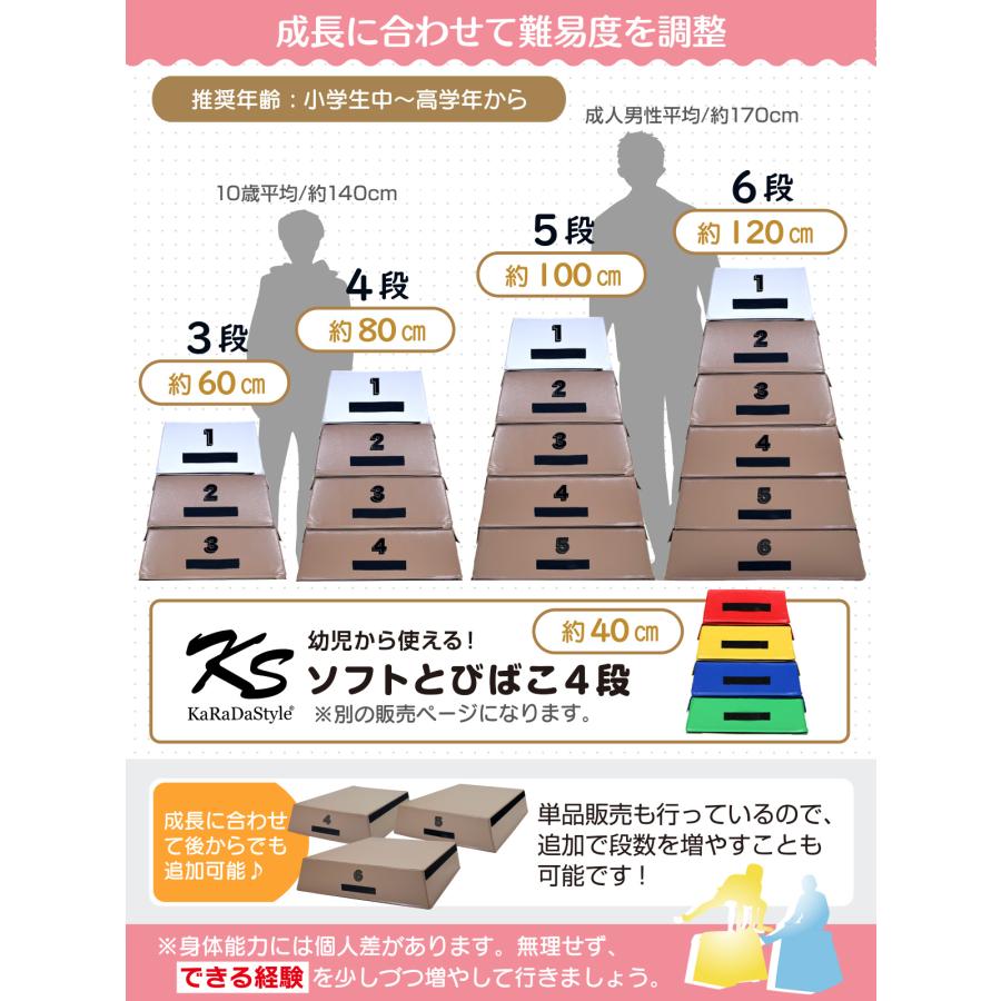 跳び箱 室内 子供 高学年向け ソフト 飛び箱 とび箱 ジョイント式 小学生 指導ライン 高重量 運動 自宅 子ども 室内 家庭用 高さ60cm 3段セットの画像