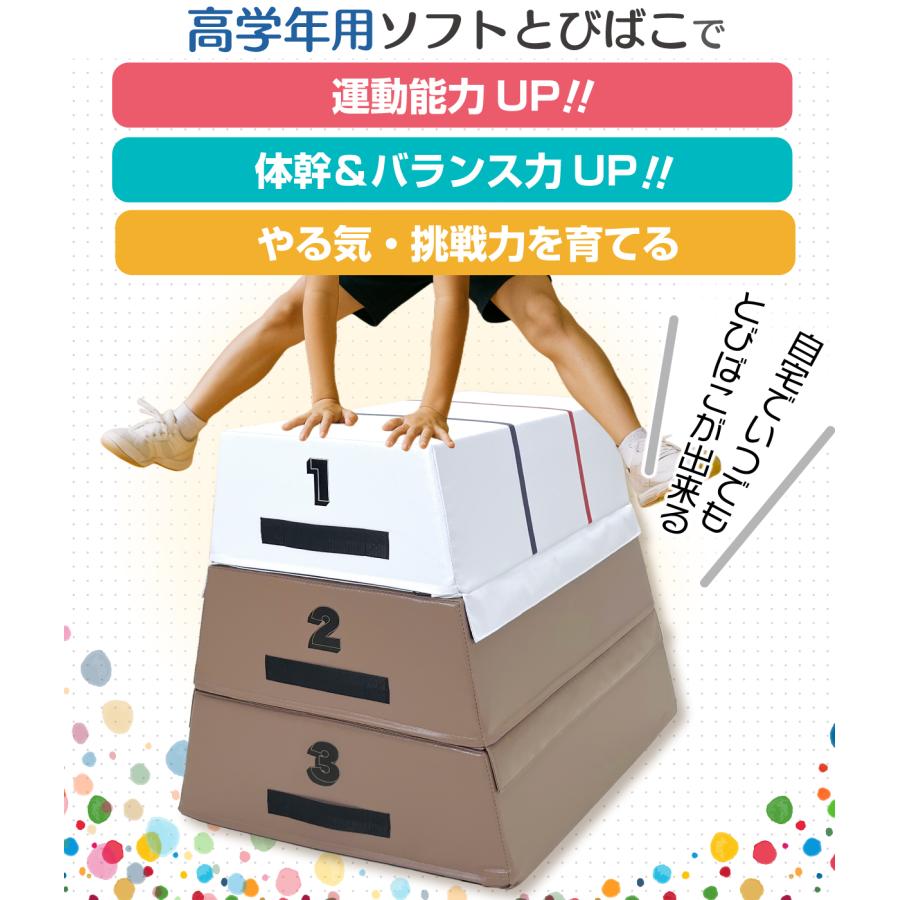 跳び箱 室内 子供 高学年向け ソフト 飛び箱 とび箱 ジョイント式 小学生 指導ライン 高重量 運動 自宅 子ども 室内 家庭用 高さ60cm 3段セットの画像