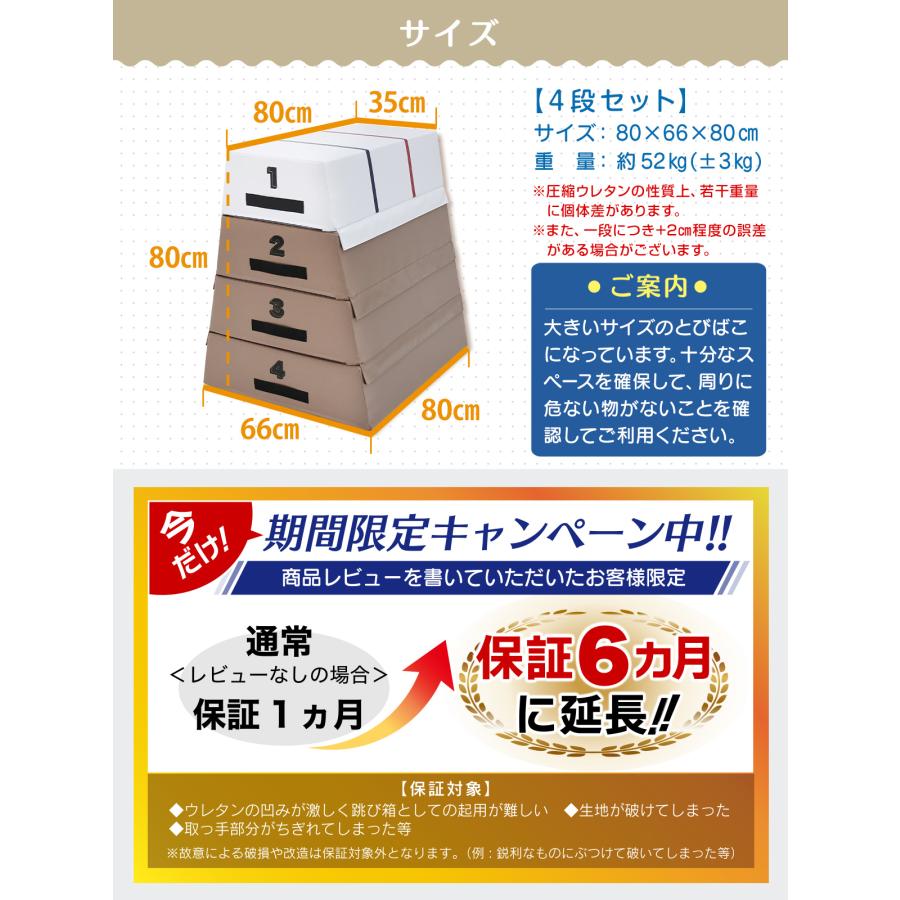 跳び箱 室内 子供 高学年向け ソフト 飛び箱 とび箱 ジョイント式 小学生 指導ライン 高重量 運動 自宅 子ども 室内 家庭用 高さ80cm 4段セットの画像