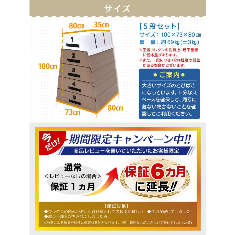跳び箱 室内 子供 高学年向け ソフト 飛び箱 とび箱 ジョイント式 小学生 指導ライン 高重量 運動 自宅 子ども 室内 家庭用 高さ100cm 5段セットの画像