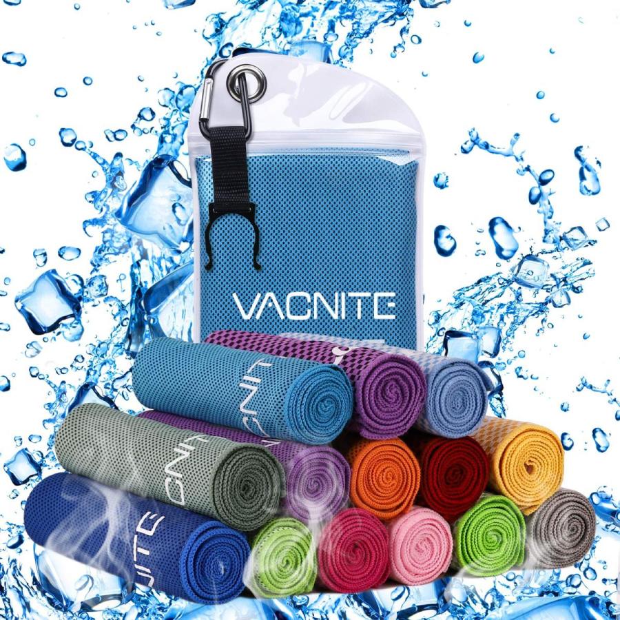 VACNITE クールタオル 速乾タオル 超吸水 軽量 速乾 大人気! 14種類選択可能 熱中症対策 ブルー 新作通販 防水袋付き 1枚 100×30cm