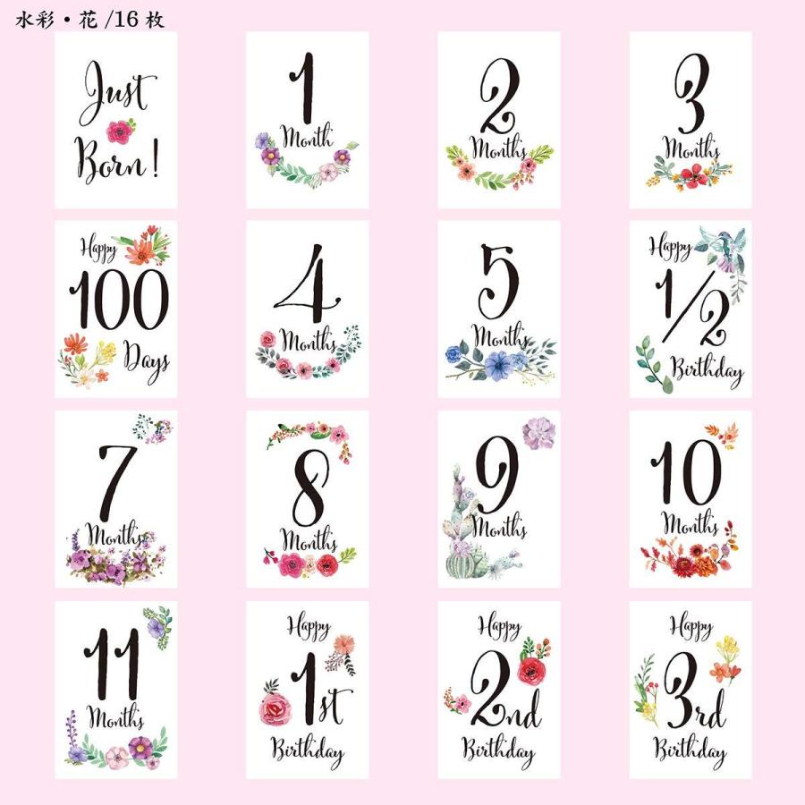 3才まで使える ベビーマンスリーカード 月齢カード 水彩葉 説明書 専用封筒付き 宅送 ハガキサイズ16枚 赤ちゃんの月齢フォトに