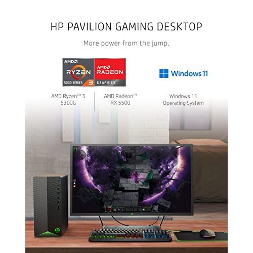 大阪高裁 HP Pavilion Gaming Desktop、AMD Ryzen 3 5300 G (Beat i 7-11375 H) 、AMD Radeon RX 5500、8 GB RAM、512 GB SSD、有線マウスおよびキーボード、HDMI、W