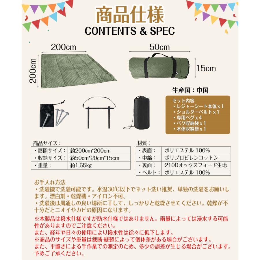 レジャーシート 厚手 大判 200x200cm レジャーマット 大きい 6人 8人