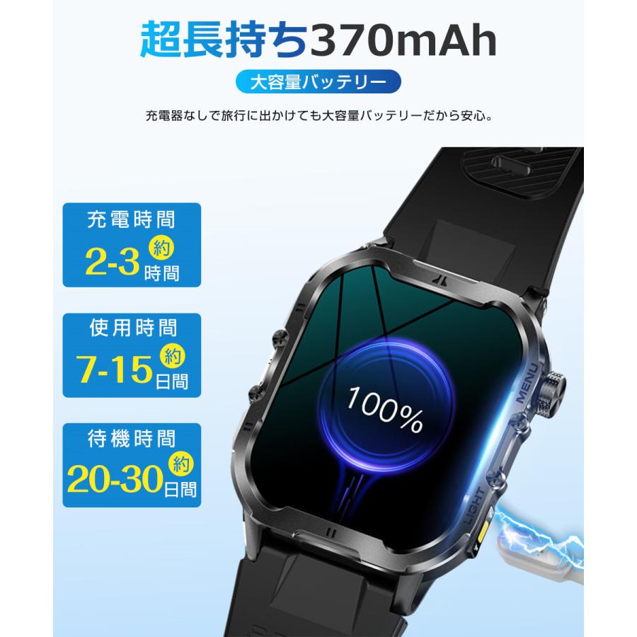 スマートウォッチ Bluetooth通話 1.96インチ大画面 血中酸素 心拍 歩数 健康管理 スマートブレスレット 腕時計 着信通知 IP68防水 370mAhバッテリー |  | 12