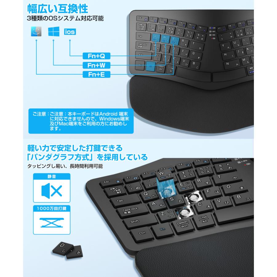 EWIN エルゴノミクス キーボード Bluetoothキーボード 2.4Ghz+