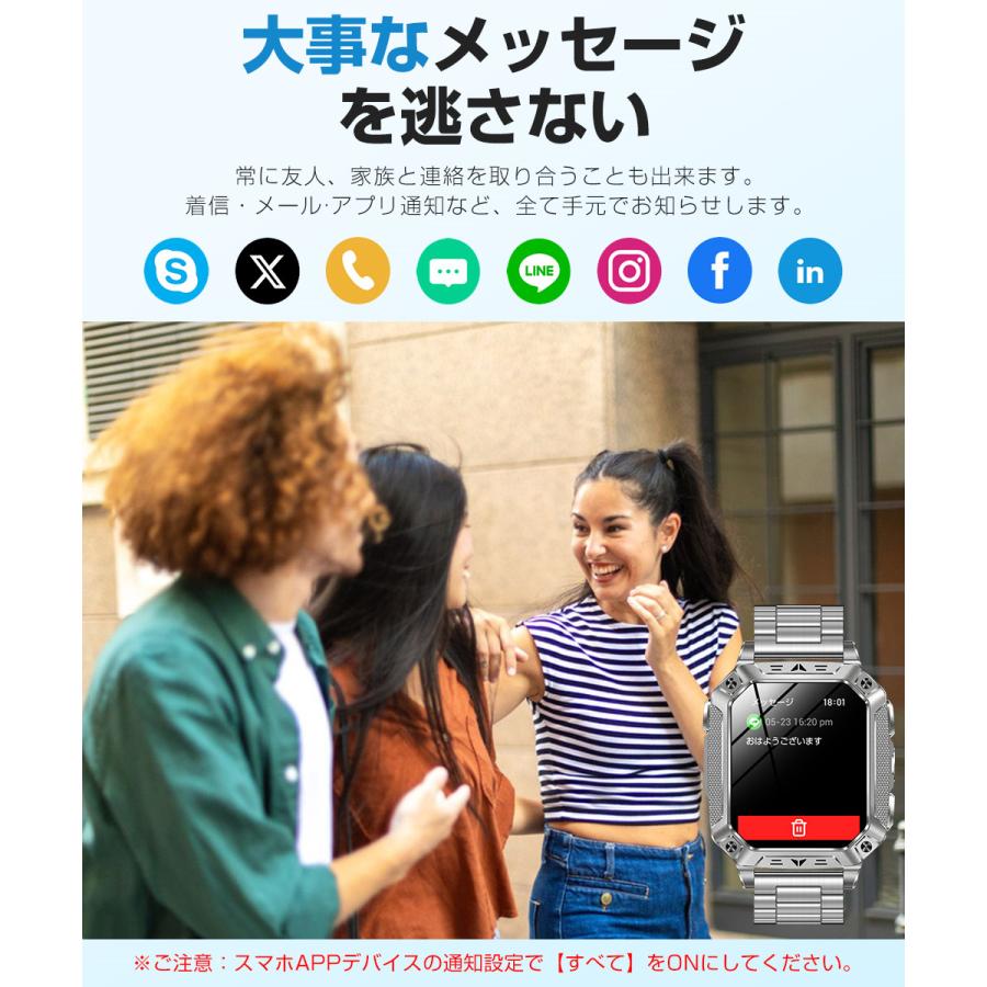 スマートウォッチ Bluetooth通話 2.01インチ 1400mAh大容量バッテリー 血中酸素 心拍 歩数 カロリー 健康管理 着信通知 IP68防水 懐中電灯 腕時計 SW01の画像