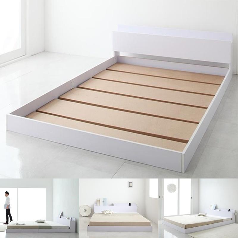 最高の品質の  ベッド シングル ベッドフレームのみ ローベッド 白 おしゃれ 宮付 コンセント 木製 フロアベッド IDEAL ベッドフレーム