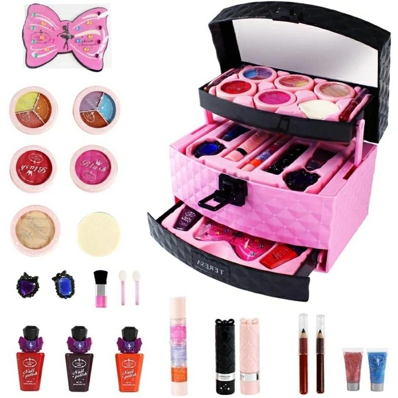 子供メイクアップセット ままごと 化粧品おもちゃ ヘアアクセサリー 21春の新作 女の子 シミュレーション キッズ 知育玩具 ドレッサー お誕生日プレゼント 海外直送