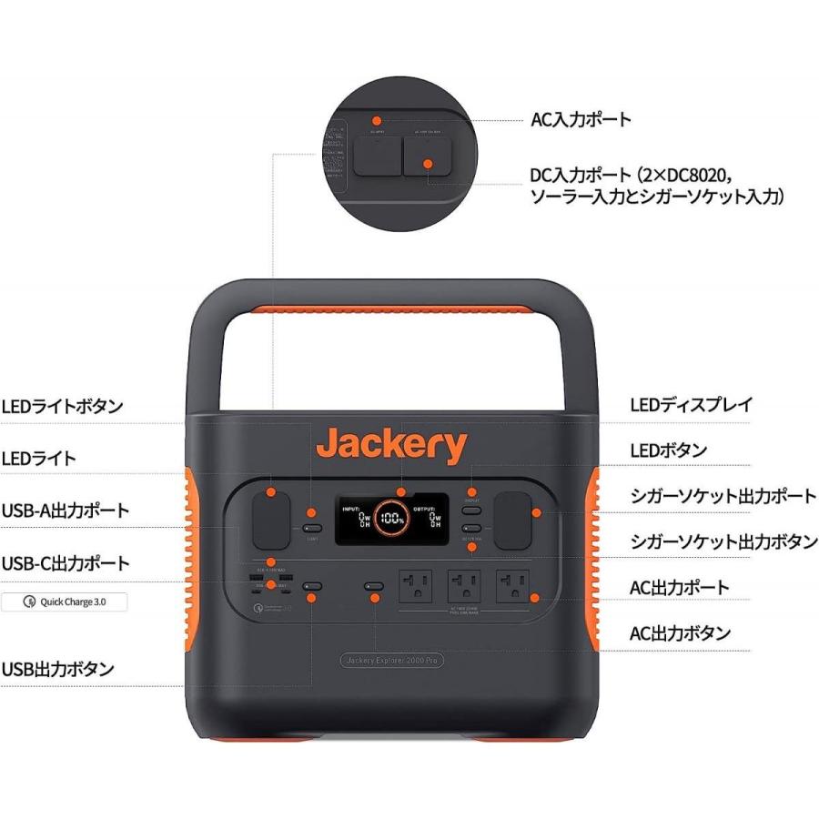 Jackery ジャクリ ポータブル電源 2000 PRO 大容量 2160Wh JE-2000A ポータブル バッテリー 急速充電 バックアップ電源 静音設計 車中泊 防災 アウトドア｜syuunounavi｜04