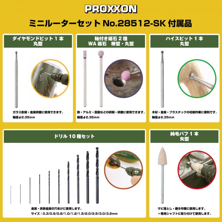 PROXXON プロクソン ミニルーターセット 先端パーツセット PROXXON プロクソン ミニルーターセット 先端パーツセット