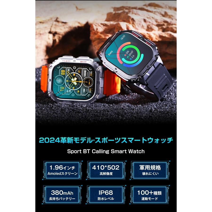 スマートウォッチ【軍用規格耐衝撃&防水防塵】2026革新モデル 1.96