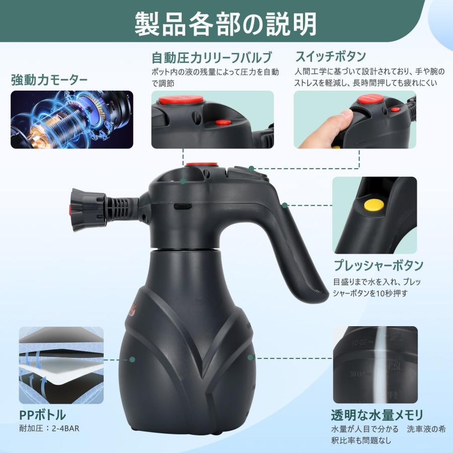 電動フォームガン 洗車 自動泡噴霧器 蓄圧式 洗車泡フォームガン 泡