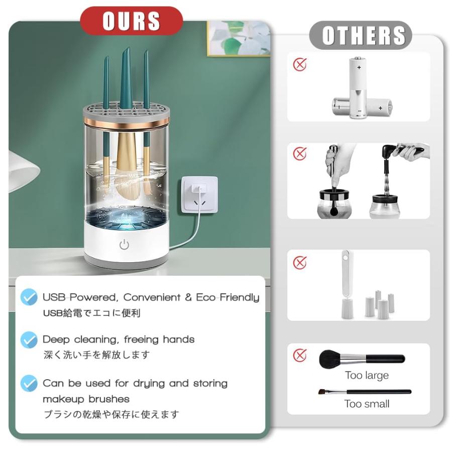 メイクブラシ クリーナー メイクブラシ洗浄機 3in1 電動 メイク