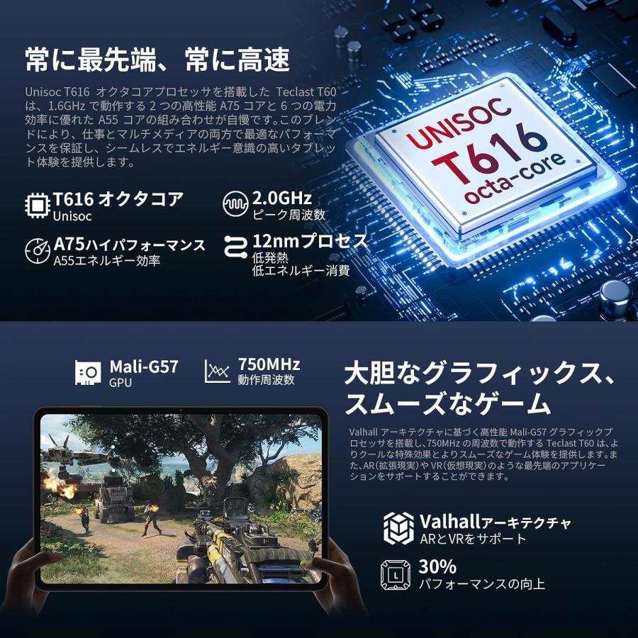 TECLAST T60 タブレット 12インチ Android 13 16GB+256GB+1TB TF拡張 2000*1200 2K IPS画面 アンドロイド simフリー 4G LTE+5G WiFi 顔認識｜sywh｜07