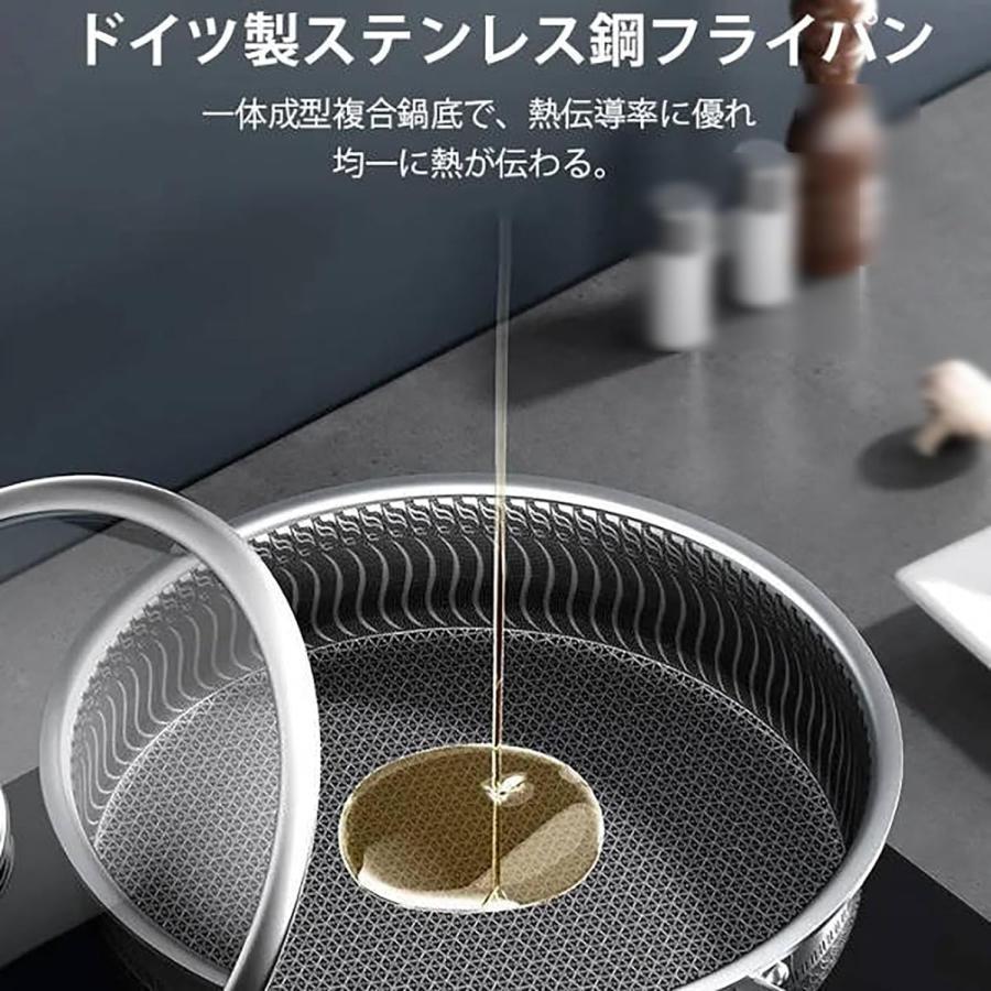 ステンレス鋼フライパン 26/28/30CM 厚手鍋底省エネ&煙が出にくい 万能