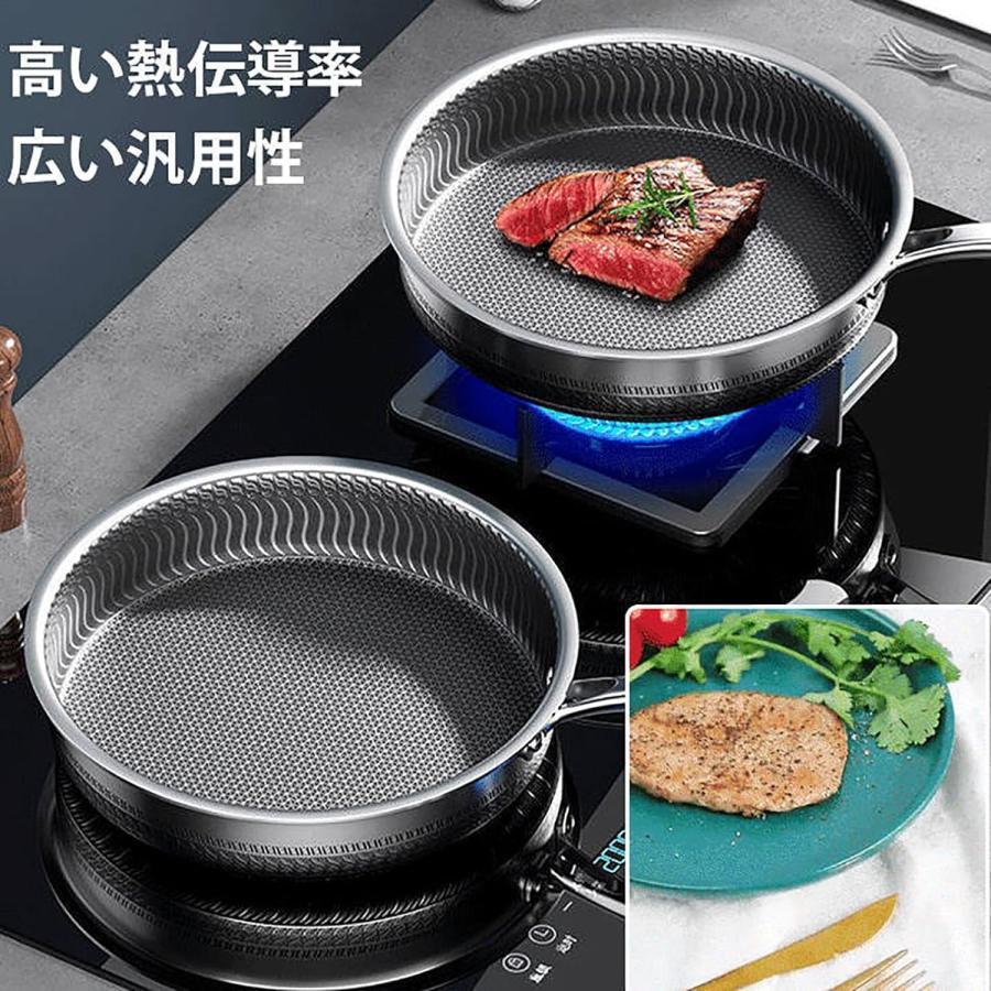 ステンレス鋼フライパン 26/28/30CM 厚手鍋底省エネ&煙が出にくい 万能