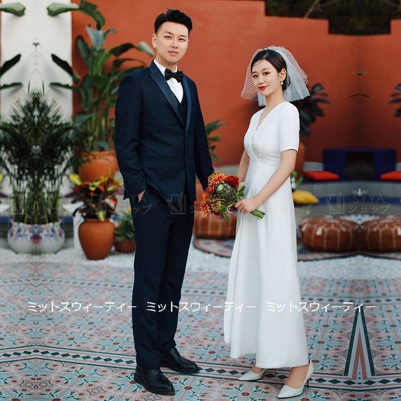 日本半額 ウェディングドレス ウエディングドレス ロングドレス マキシ丈スカート 結婚式 二次会 花嫁 前撮りドレス サテン 後撮り フォトウエディング 披露宴 シンプル オンラインストア廉価 Www Superavila Com