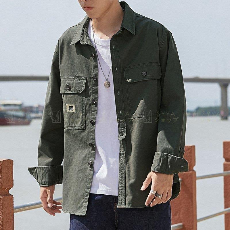 シャツ ジャケット シャツジャケット アーミーグリーン 折り襟 メンズ ミリタリージャケット ブルゾン カバーオール 春秋 カジュアル カバーオール サイズ Xxl Ilgaimportadora Com