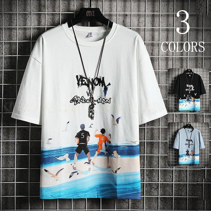 Tシャツ 半袖 原宿 メンズ 夏服 丸首 配色 可愛い グラフィティ カットソー グラデーション クルーネック 涼しい 夏 トップス メンズファッション Nz11 Syyaショップ 通販 Yahoo ショッピング