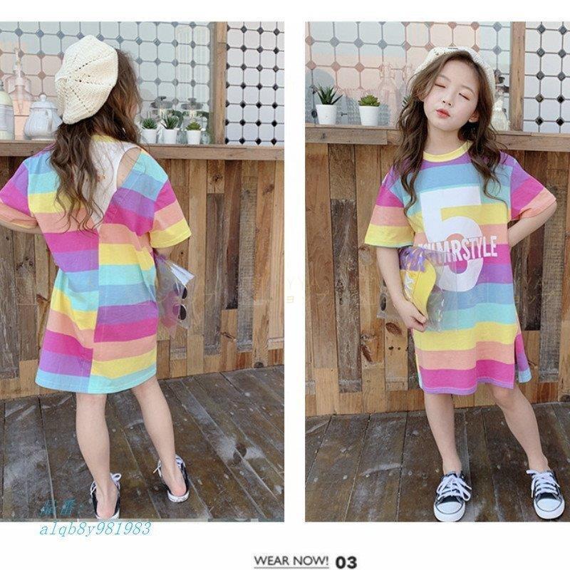 新しいベビーシャツドレス 2021 子供サマードレス子供ストライプドレス虹偽ツーピースため ママ ドレス 中 #5249 グループ上 キッズ から｜syya-store｜02