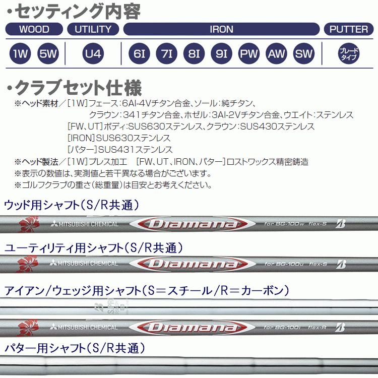 ブランド ブリヂストン BG-100 メンズ ゴルフクラブセット クラブ11本＋キャディバッグ 【QGW1234695212】(44778円)