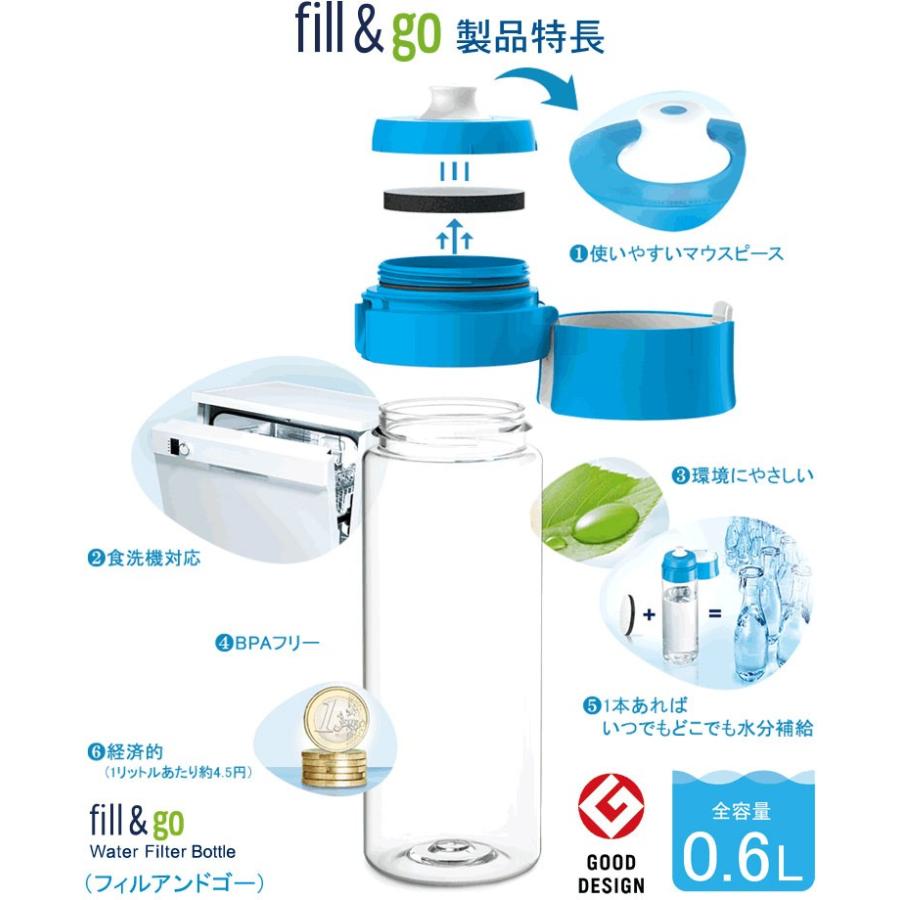 ブリタ 浄水機能付き携帯ボトル フィル&ゴー(0.6L) カートリッジ2個付き BRITA fill&go 水筒 ボトル型浄水器 国内正規品 | BRITA | 05