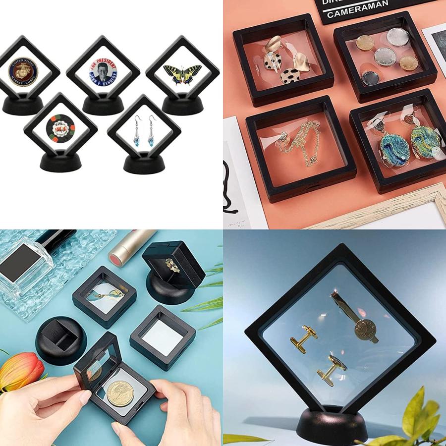 ケース ディスプレイ ボックス 黒い フローティング フレーム コイン 収納 ホルダー ジュエリー 記念 ピアス イヤリング 指輪 (10組