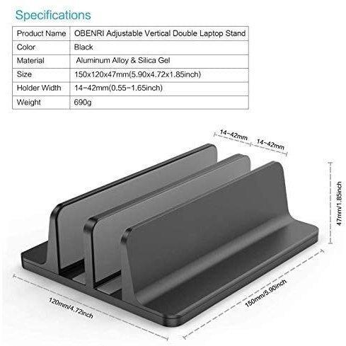 ノートパソコン スタンド PCスタンド 縦置き ２台収納 ホルダー幅調整可能 アルミ合金素材 OBENRI Vertical Laptop Double Stand for MacBook Pro｜szss｜05