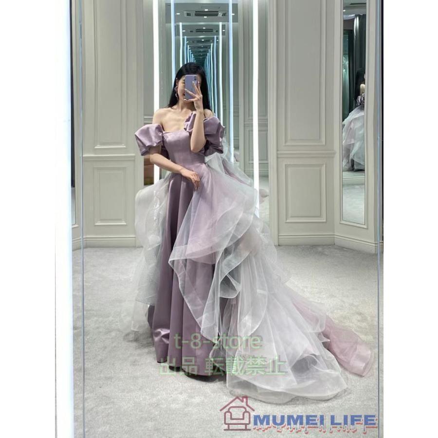 カラードレス 多WAY 付け袖 オーバースカート ロングドレス 花嫁