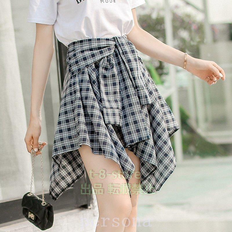 Cornet チェック柄 スカート シャツ腰巻き風スカート チェック柄 レイヤード 付け裾 ダンス