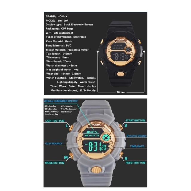 2 スポーツ腕時計　LED デジタル 腕時計 時計　ミリタリー　自転車 スポーツ  アウトドア キャンプ　男女兼用　ランニング  アクリルケース　ブラック　ゴールド｜t-a｜11