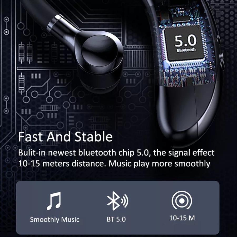 4 Bluetooth　イヤホン　ワイヤレスイヤホン 耳掛け型　イヤフォン イヤホンマイク 片耳　USB 充電 高音質 超軽量　テレワーク　ブラック｜t-a｜02