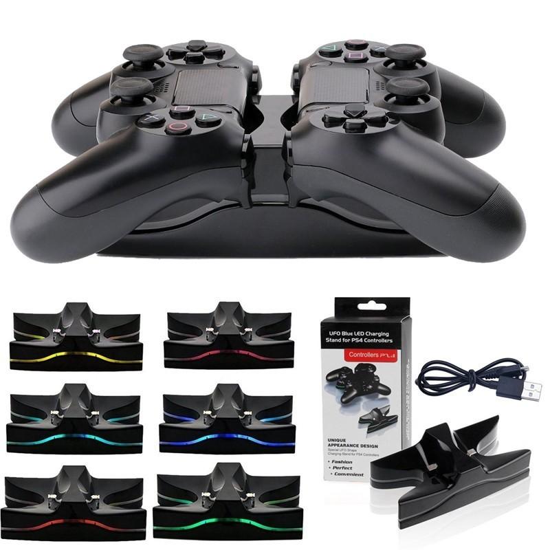 4 PS4コントローラ 7色LED充電器 Playstation4 ワイヤレス コントローラー 充電スタンド miniUSB 2台同時充電対応|t-a|02