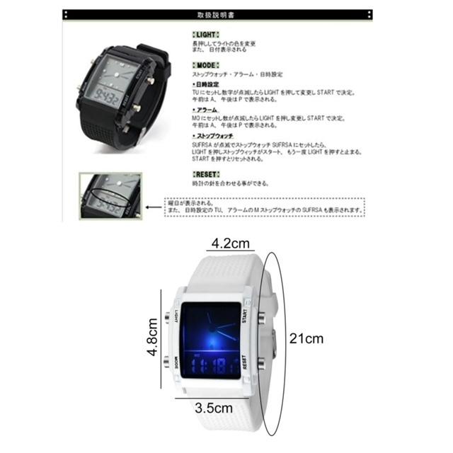 4 スポーツ腕時計 LED デジタル 腕時計 時計 ミリタリー 自転車 スポーツ アウトドア キャンプ 男女兼用 ランニング アクリルケース ブラック ホワイト|t-a|15
