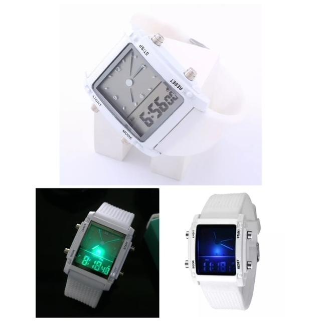 4 スポーツ腕時計 LED デジタル 腕時計 時計 ミリタリー 自転車 スポーツ アウトドア キャンプ 男女兼用 ランニング アクリルケース ブラック ホワイト|t-a|03