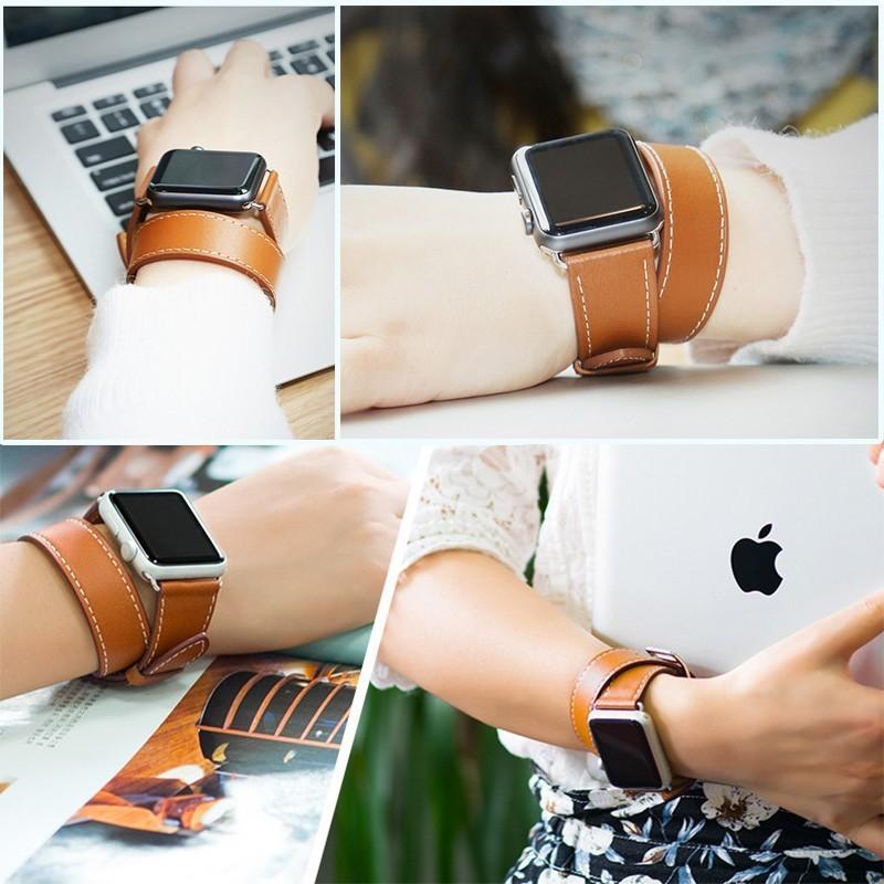 アップルウォッチ ベルト バンド スマートレザーバンド 革 レザーベルト 2重巻き ロング ダブル バックル 時計ベルト 男女兼用 ブラウン apple watch アップルウォッチ ベルト バンド スマートレザーバンド 革 レザーベルト 2重巻き ロング ダブル バックル 時計ベルト 男女兼用 ブラウン apple watch