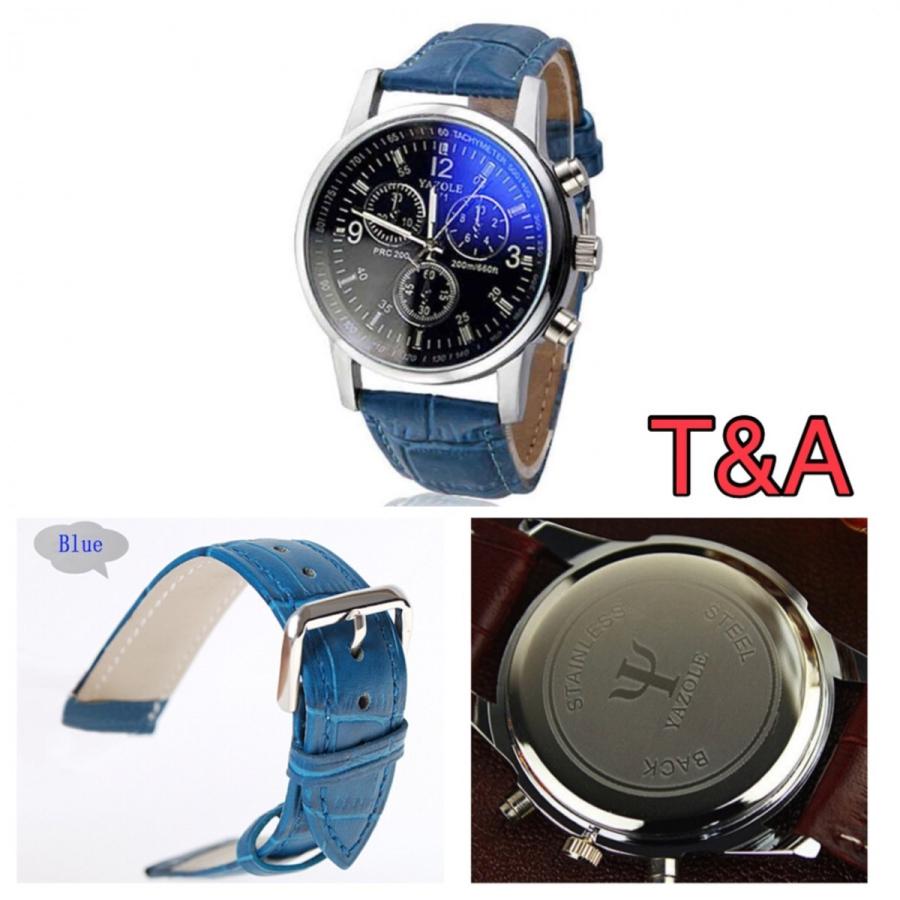 大人気☆ ビジネス 腕時計 クォーツ☆メンズウォッチ 青 腕時計 時計 メンズ 高品質レザー 革 ベルト ビジネス アナログ