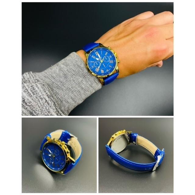 全商品オープニング価格特別価格】 腕時計 時計 ギリシャ文字 ウォッチ 高品質 ファッション時計 レザー ブルー メンズ腕時計 アナログ 革 ゴールド メンズ  ベルト クォーツ バンド 腕時計