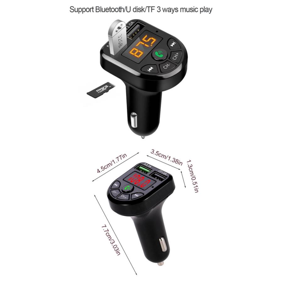 Bluetooth FMトランスミッター 充電器　充電　音楽再生　ハンズフリー　スマホ  シガーソケット　SDカード　 USB 無線 車載 車内  カーアクセサリー｜t-a｜08