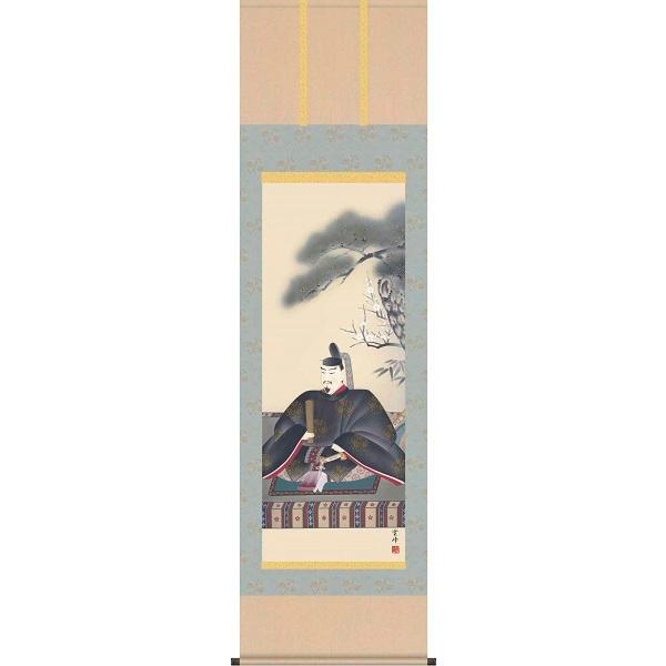 掛軸/慶祝・縁起画/天神/天神/清水雲峰/三美会/洛彩緞子本表装/尺五サイズ幅54.5cm/桐箱畳紙収納/表装品質十年保証　爆買