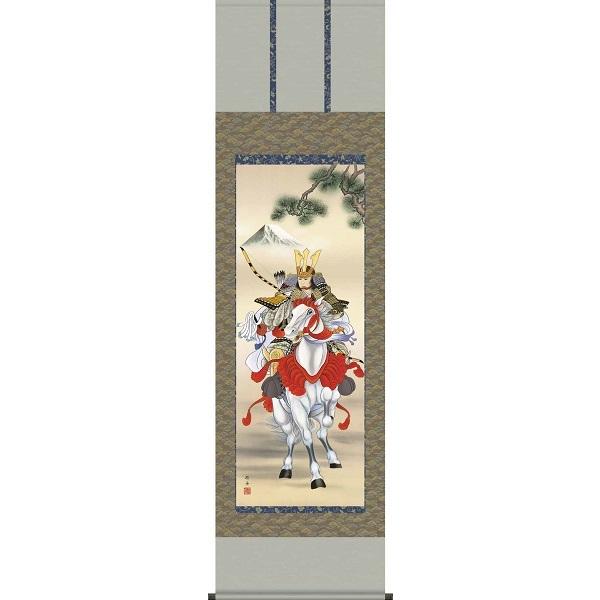 掛け軸/節句画/武者・兜/白馬武者/長江桂舟/三美会/正絹二丁本表装/尺五サイズ幅54.5cm/桐箱畳紙収納/表装品質十年保証/端午の節句掛軸 初節句 こどもの日　爆買
